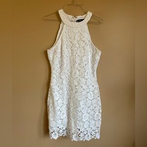 Lulus White lace halter neck mini dress